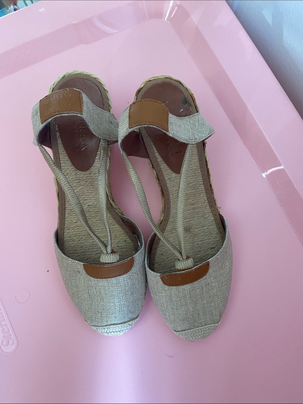 Vintage - never worn Ralph Lauren Beige Linen Espadrille Wedge Sandals